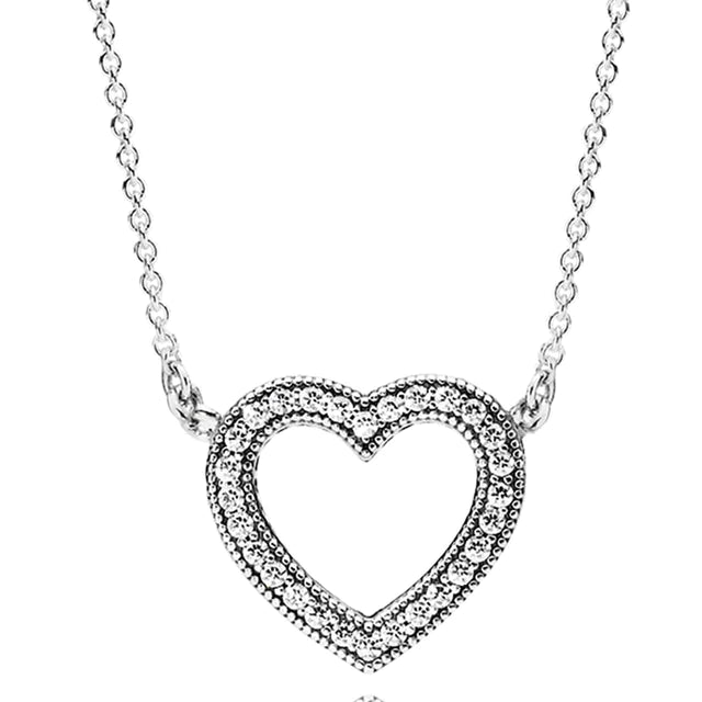 Nytt 925 Sterling Silver Tidlös Elegans Snöflinga accentuerad cirkulära hjärtan halsband för populära pärlor Charm DIY smycken